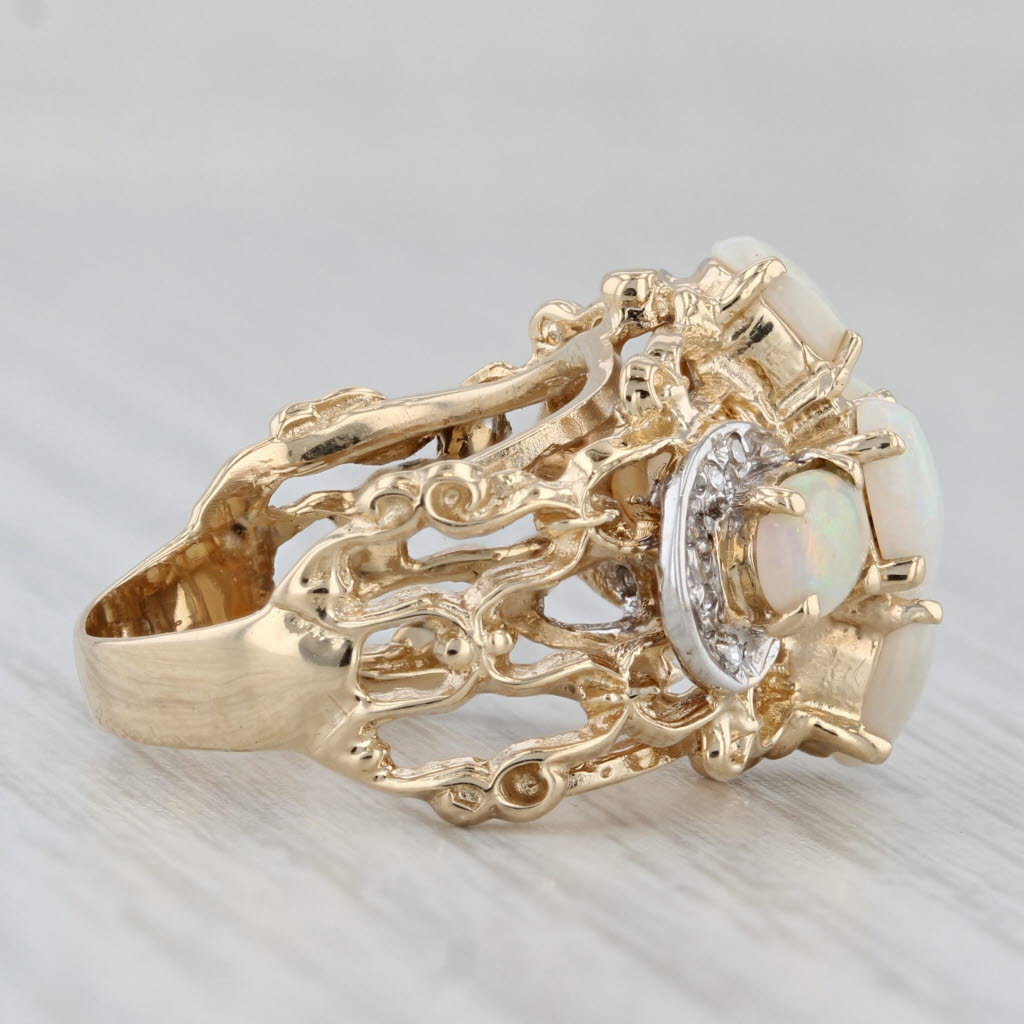 Opal Cluster Diamond Ring 14k Yellow Gold Size 5.5 Cocktail