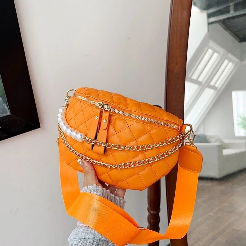 Women's Streetwear Solid Color Lingge Pu Leather Waist Bags