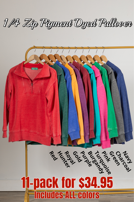 FINAL SALE⚡6 Packs for $24.95⚡ - Cozy Campfire 1/4 Zip Pigment Dyed Pullover (Multiple Colors)