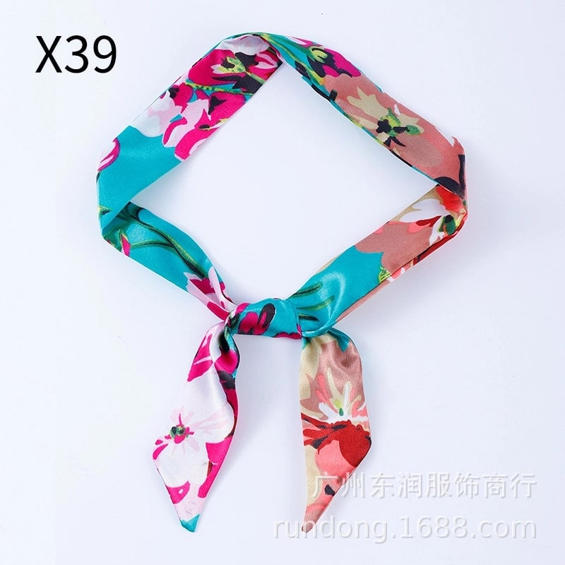 Silk Scarf Long Beveled Small Silk Scarf Double-layer Hair Belt Ribbon Decoration Tie Bag Hand Gift Box Silk Scarf