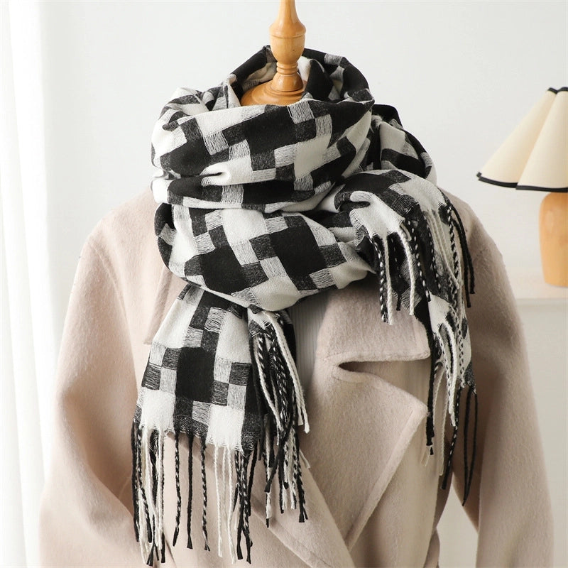 Women's Elegant Basic Lady Plaid Imitation Cashmere Polyester Scarf