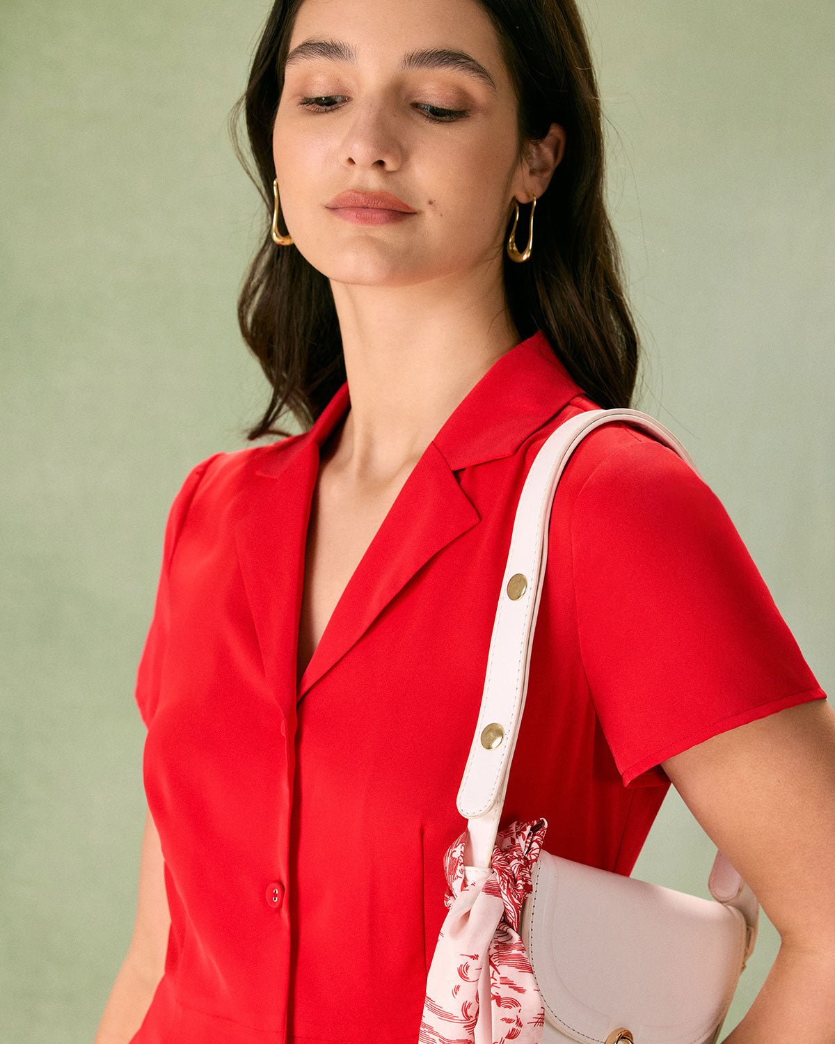 The Red Lapel Button Mini Dress