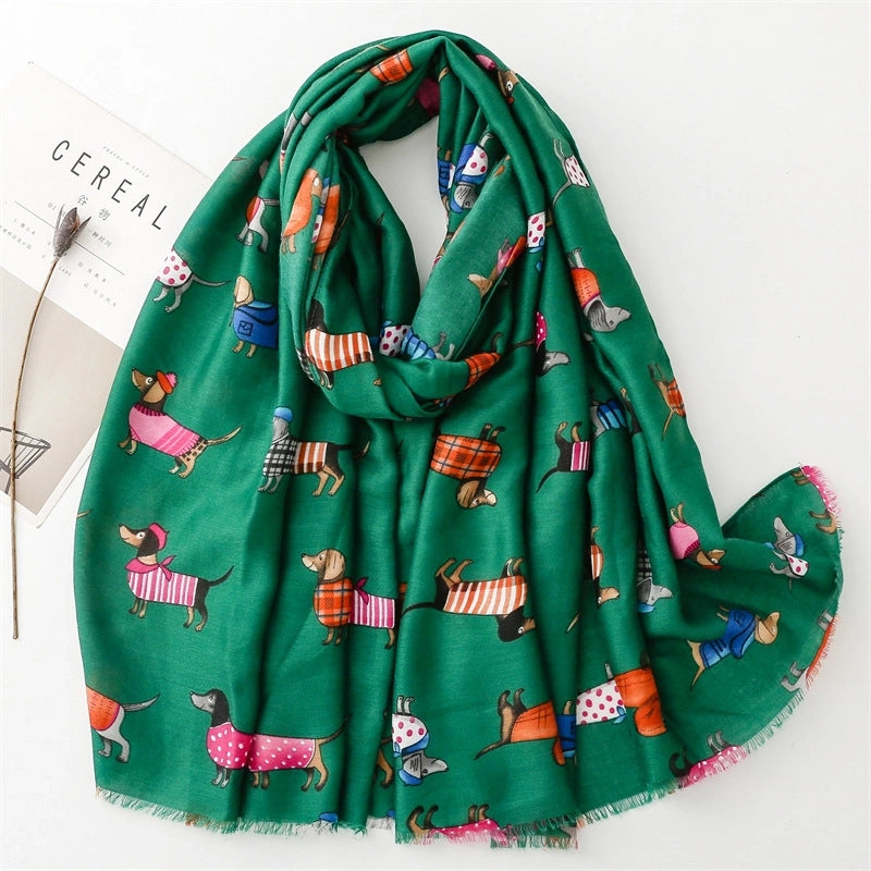 Autumn And Winter Cotton And Linen Feel Scarf Cartoon Fashion Dog Animal Scarf Warm Shawl Ladies