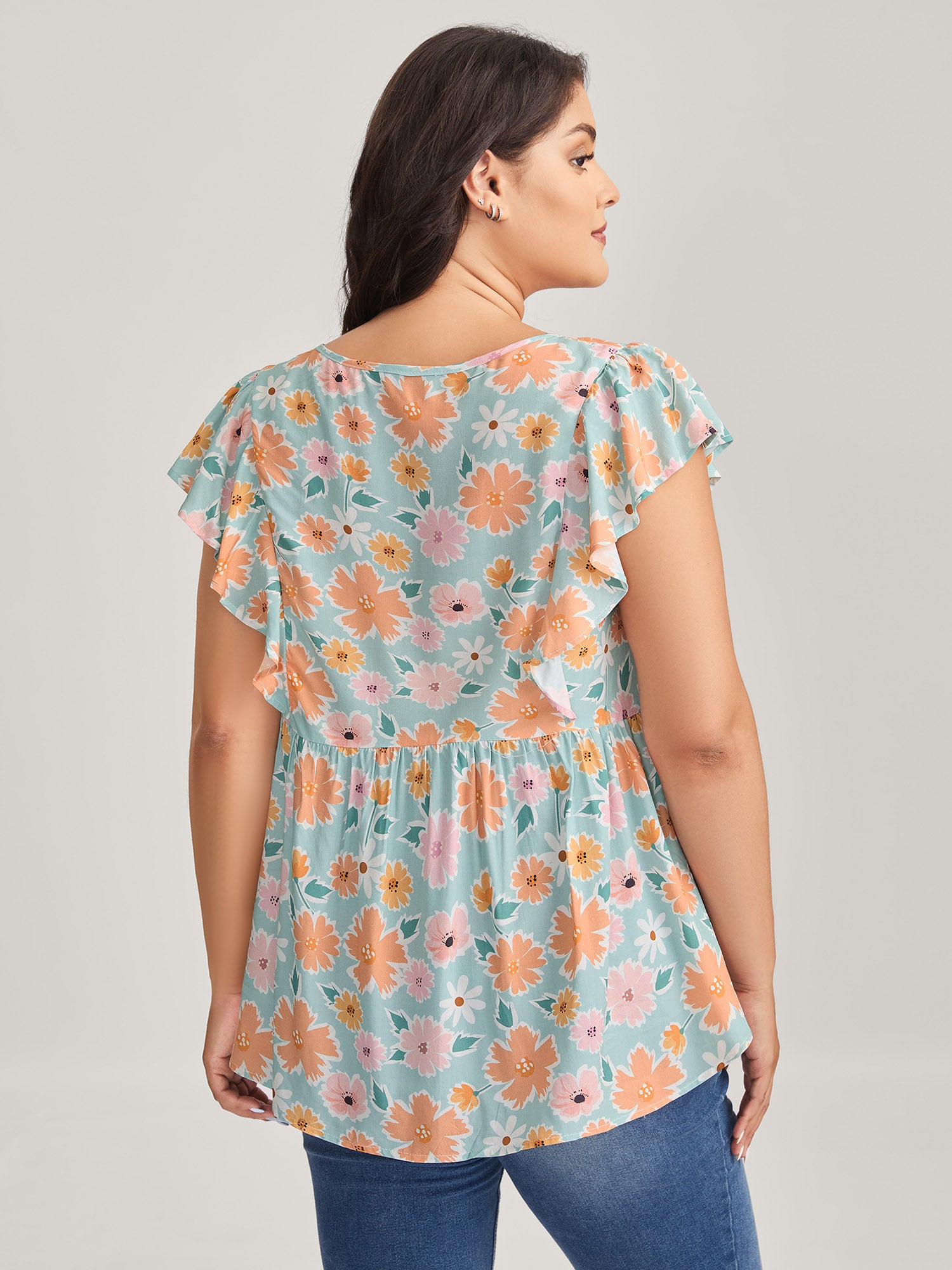 Floral Print Ruffled Sleeve Blouse