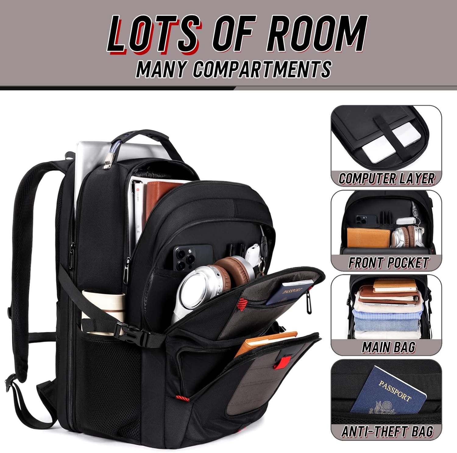 Z-MGKISS Travel Backpack, 50L Extra Large Travel Laptop backpack, Travel Backpack for Men Women with TSA Airline Approved Luggage Bussiness Backpack, Black