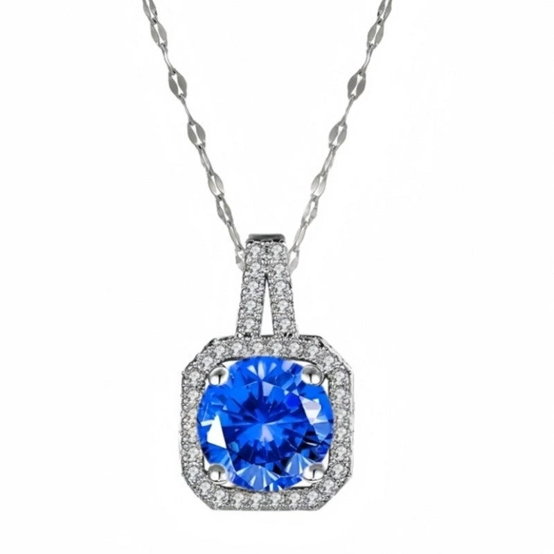 201 Stainless Steel White Gold Plated Gold Plated Classic Style Plating Inlay Square Glass Zircon Pendant Necklace