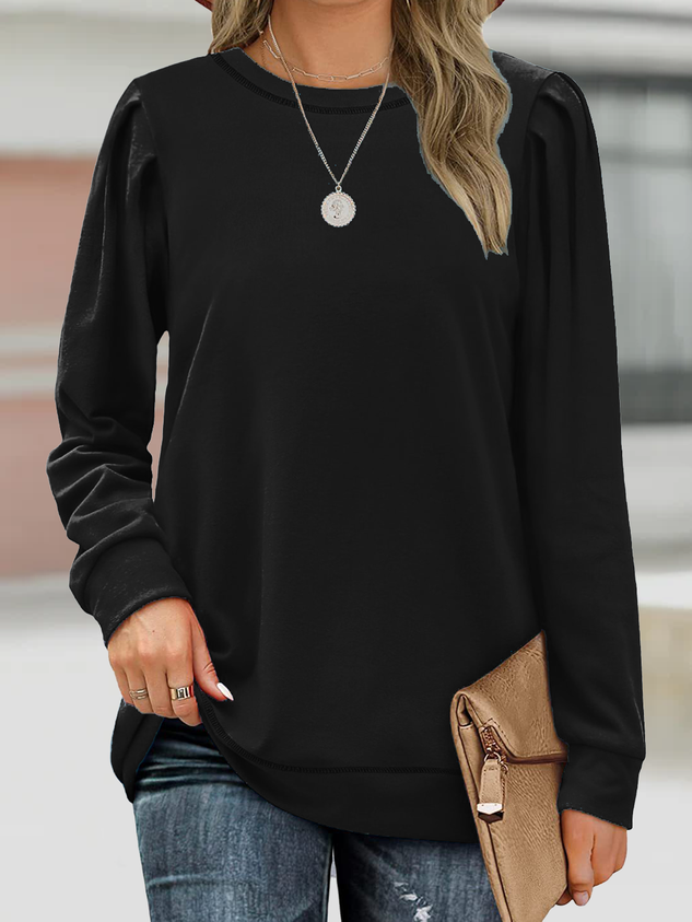 Casual Crew Neck Plain Sweatshirt