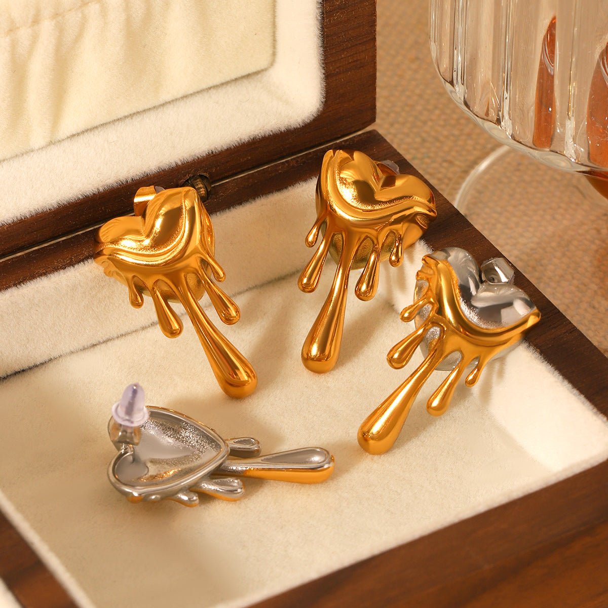Ins Style Color Matching Stainless Steel Lava Love Earrings Female Earrings Melted Heart-Shaped Earrings