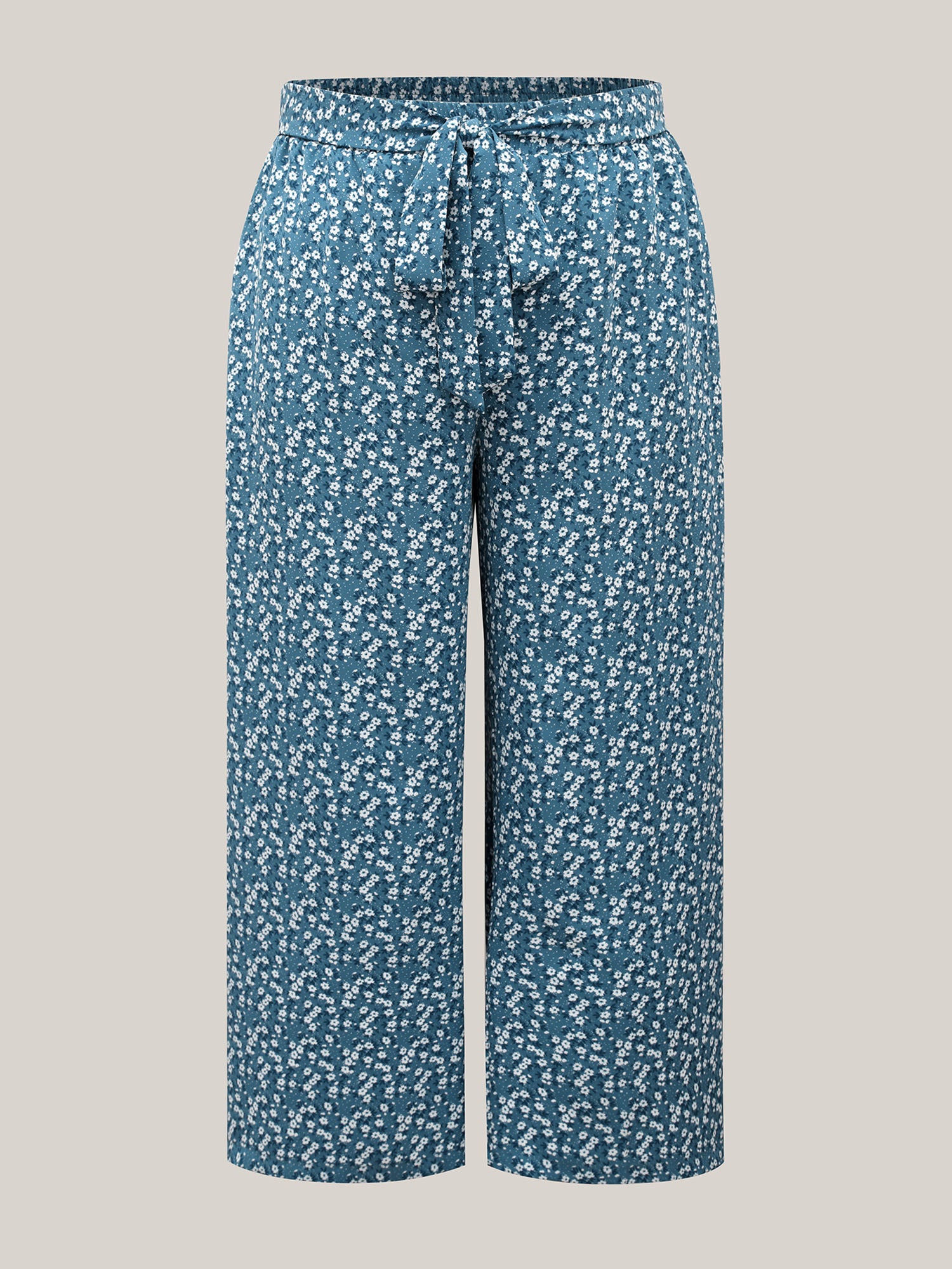 Floral Print Belted Wide-Leg Pants