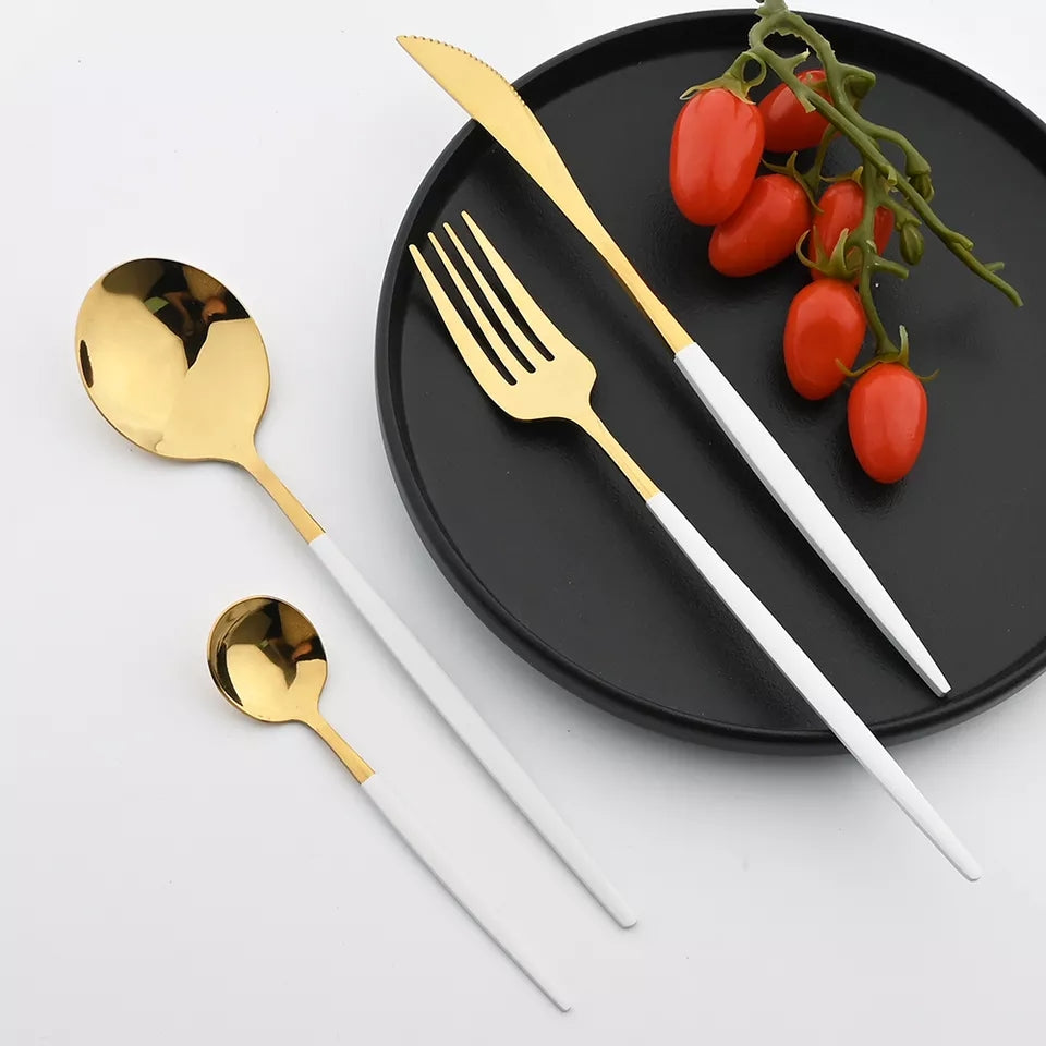 White/Golden (4406)-24 PCs Premium Steel Cutlery Set