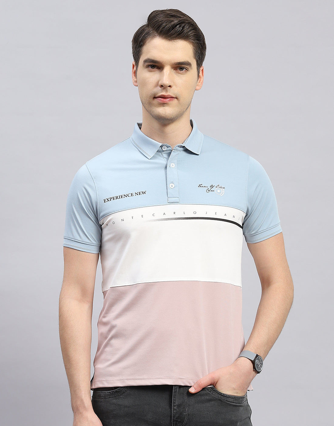 Men Pink Printed Polo Collar Half Sleeve T-Shirt