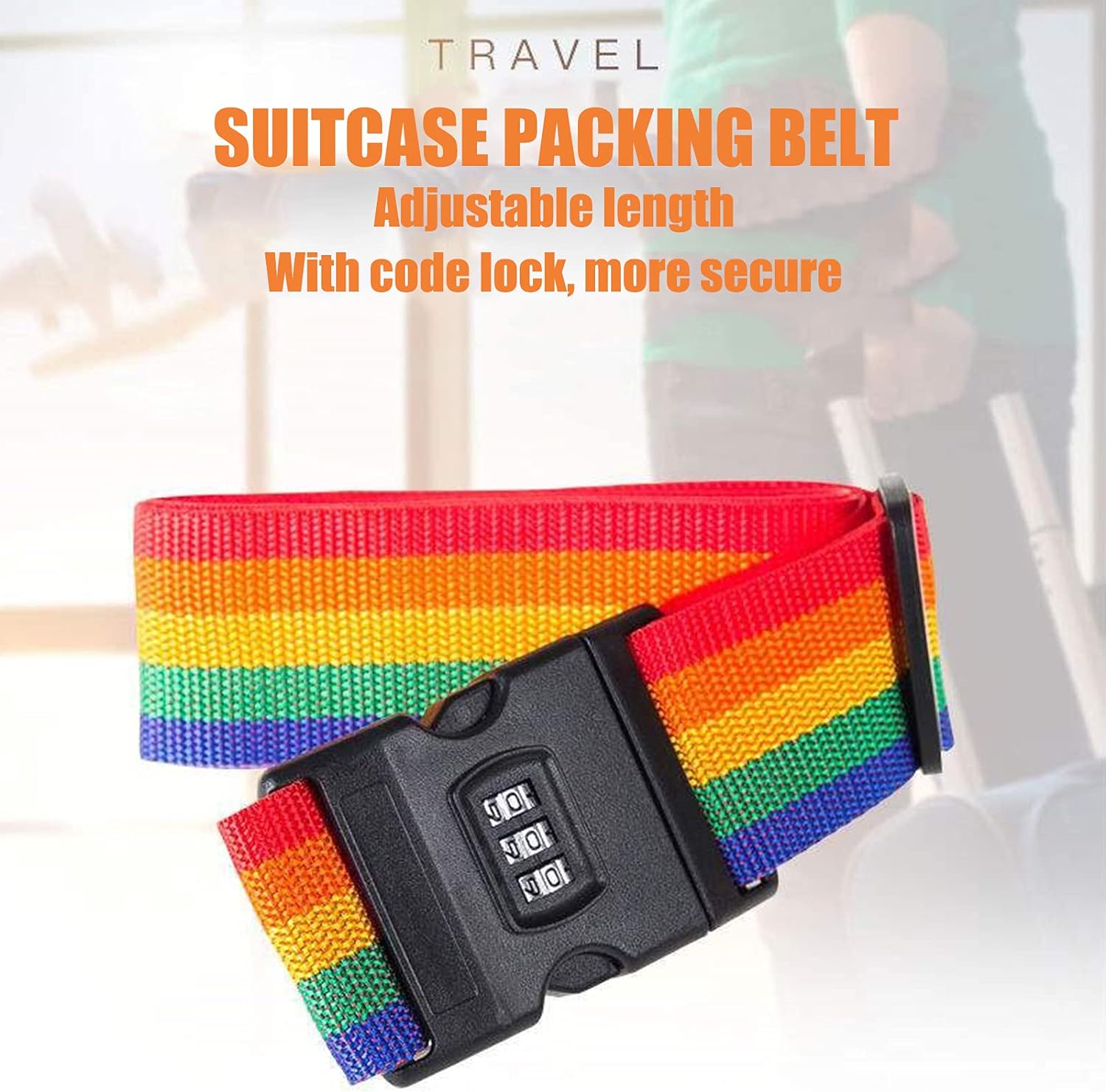 Adjustable Luggage Strap With Combination Lock. Suitcase Belts For Travel. Colorful