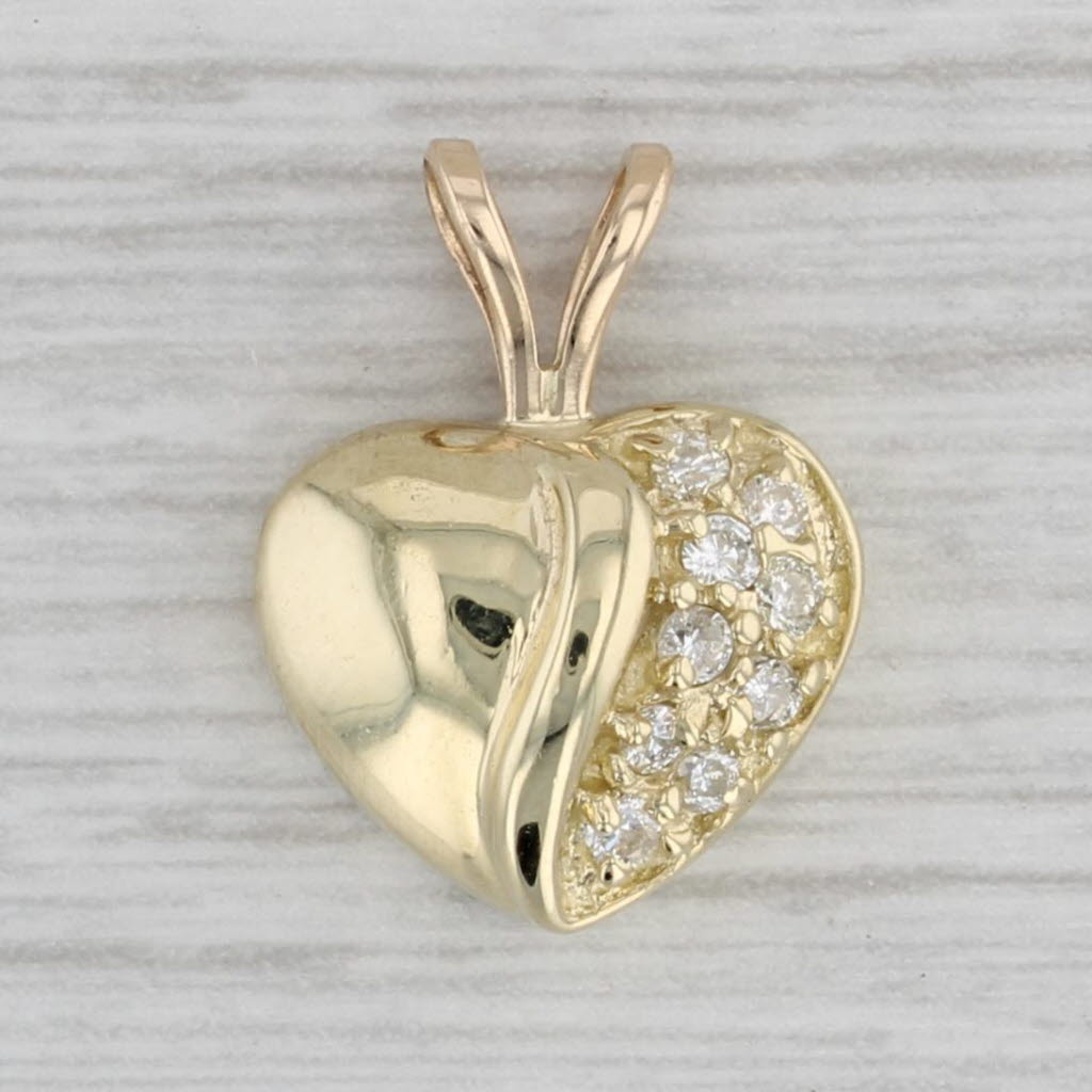 0.12ctw Diamond Puffy Heart Pendant 14k Yellow Gold Small Drop