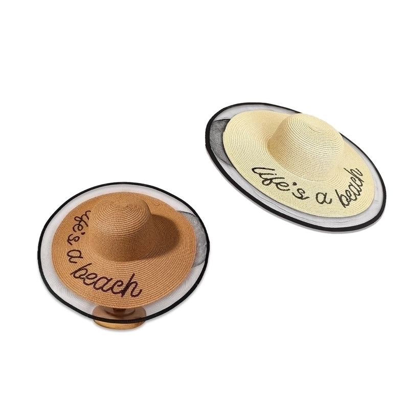 Simple Wide-brimmed New Trend Sequin Embroidery Lace Edge Straw Hat