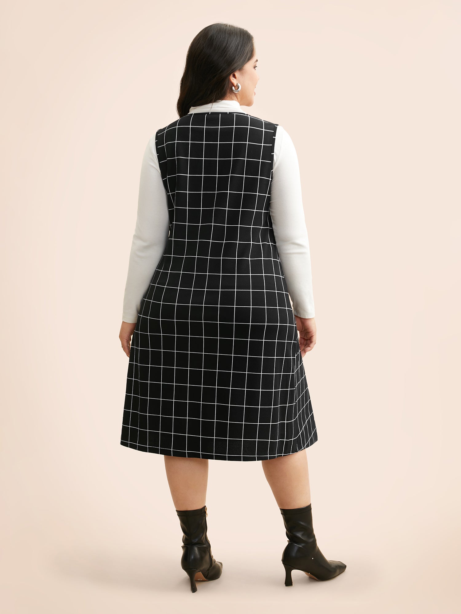 Plaid V Neck Button Detail Dress