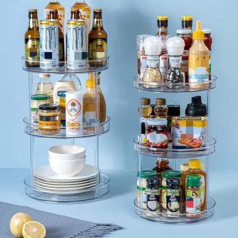 3 Tier Clear Lazy Susan Organizer. 9-Inch Rotating Lazy Susan Turntable for Cabinet Plastic Lazy Susan Spice Rack Organizer
