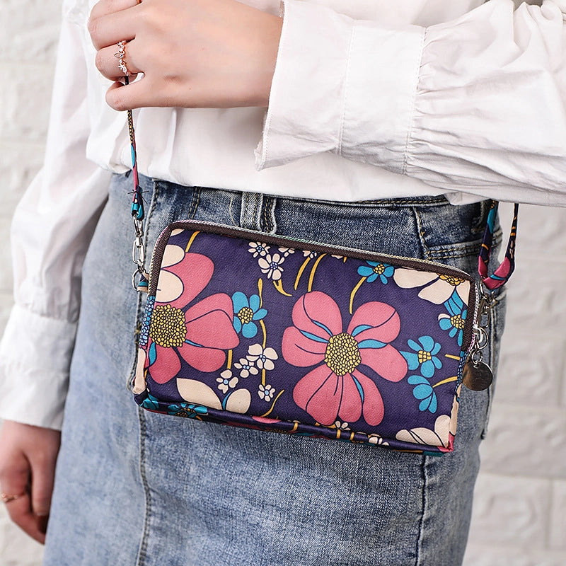 Cartoon Three-layer Zipper Fabric Printing Women's New Coin Purse Bag Mobile Phone Bag Handbag