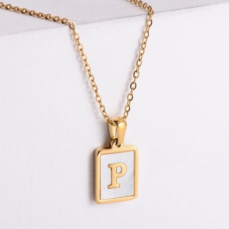 304 Stainless Steel 18K Gold Plated Minimalist Plating Letter Shell Pendant Necklace