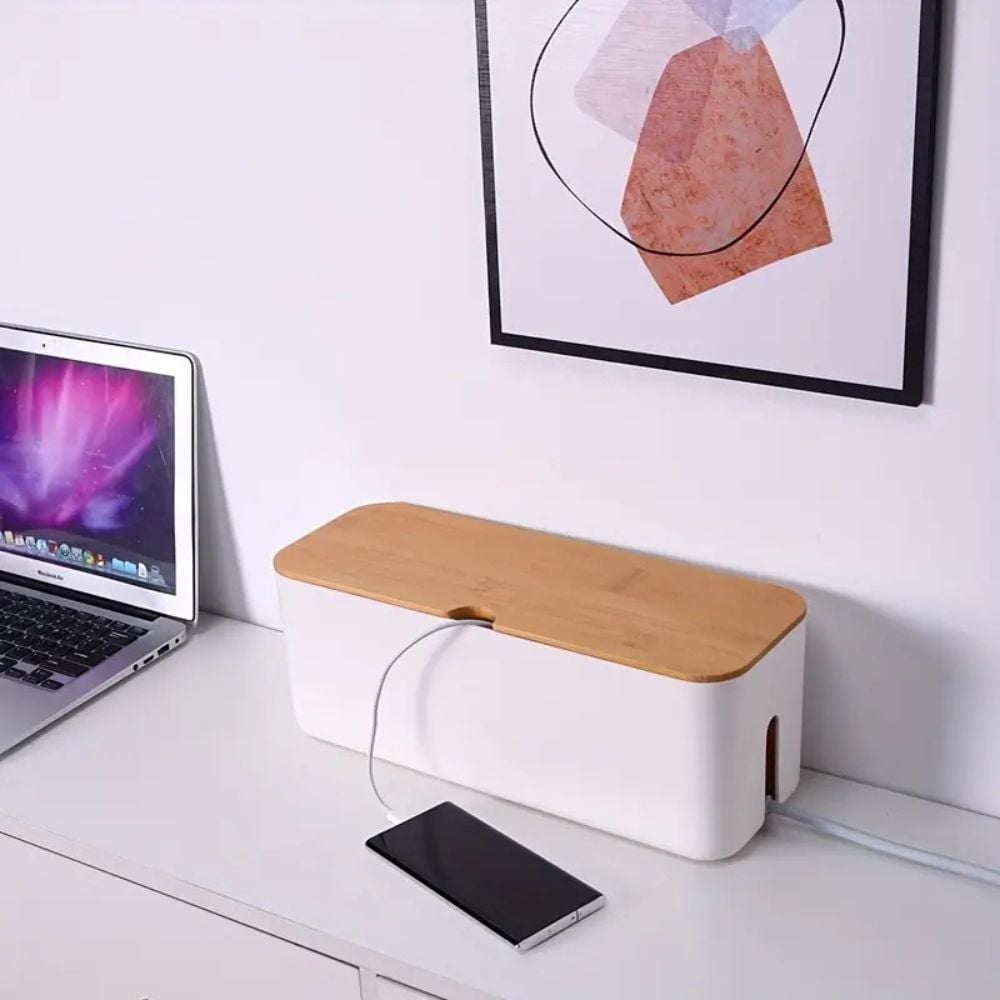 Cord Tidy Bamboo Cable Organiser Box