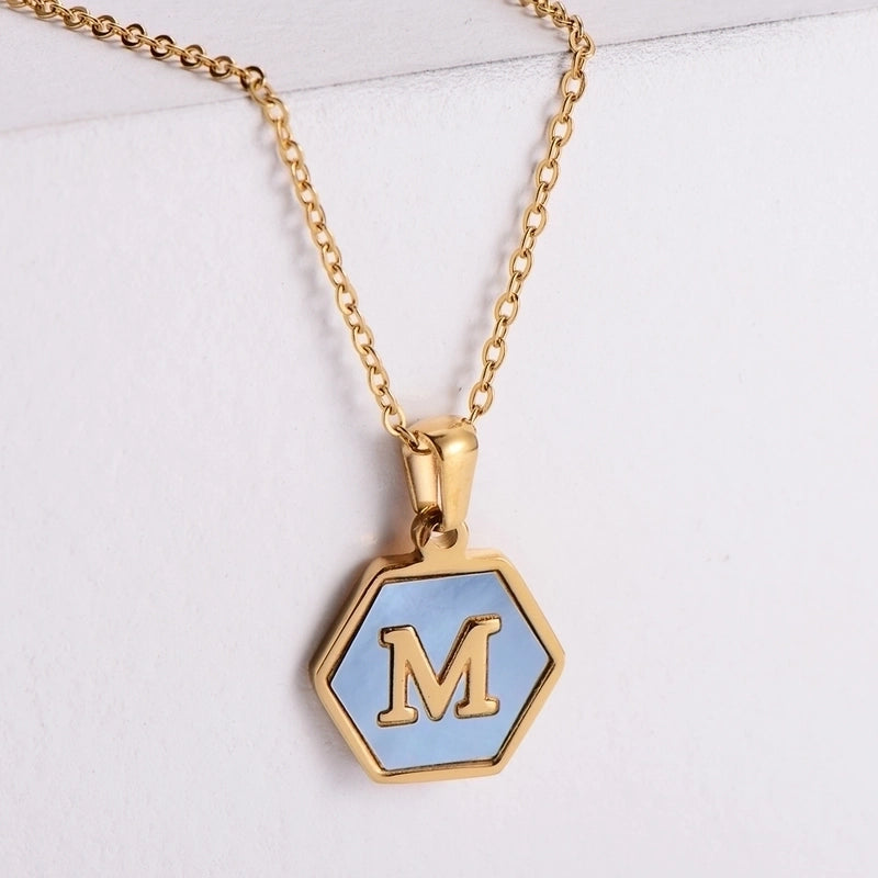304 Stainless Steel 18K Gold Plated Minimalist Plating Letter Shell Pendant Necklace