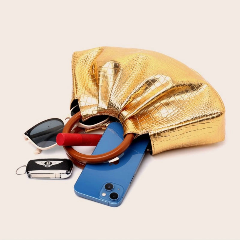 Gold Silver Orange Pu Leather Solid Color Crocodile Shell Evening Bags