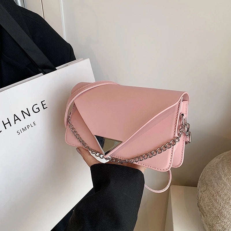 Women's Pu Leather Solid Color Elegant Square Lock Clasp Crossbody Bag
