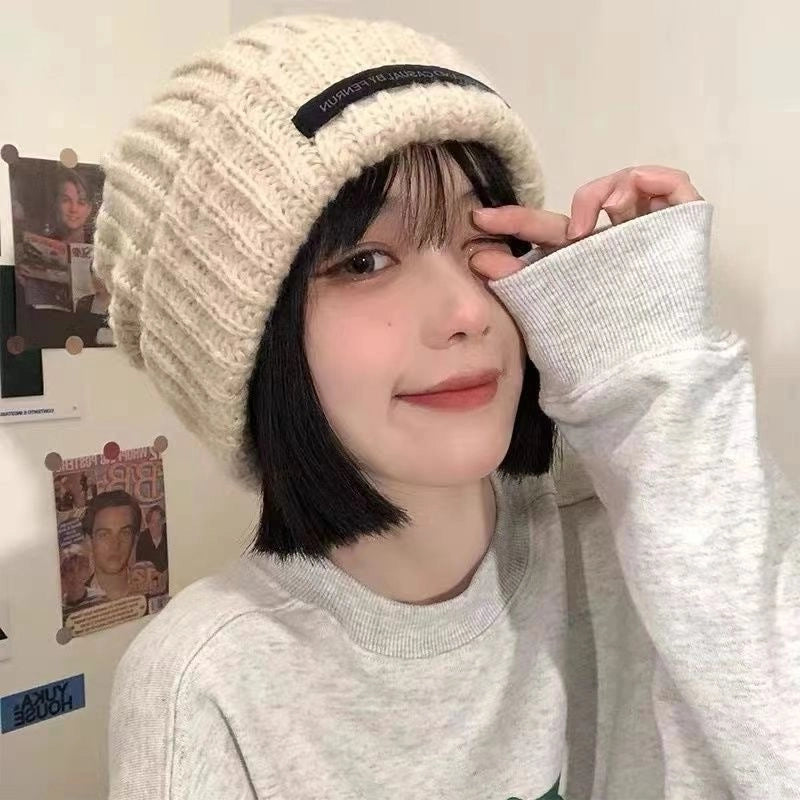 Hat Women's Autumn And Winter Korean-style Cute Knitted Hat Cold-proof Ear Protection Neck Protection Thickened Wool Hat Scarf -one Hat