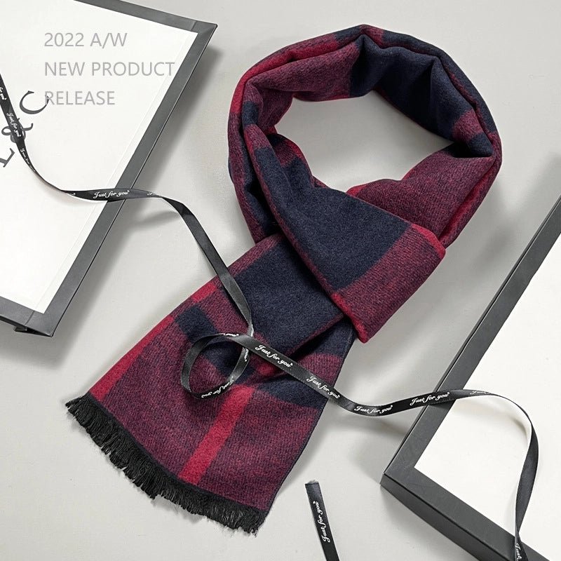 Wool Scarf Men's Plaid Winter Scarf Cashmere Scarf High-end Gifts Warm