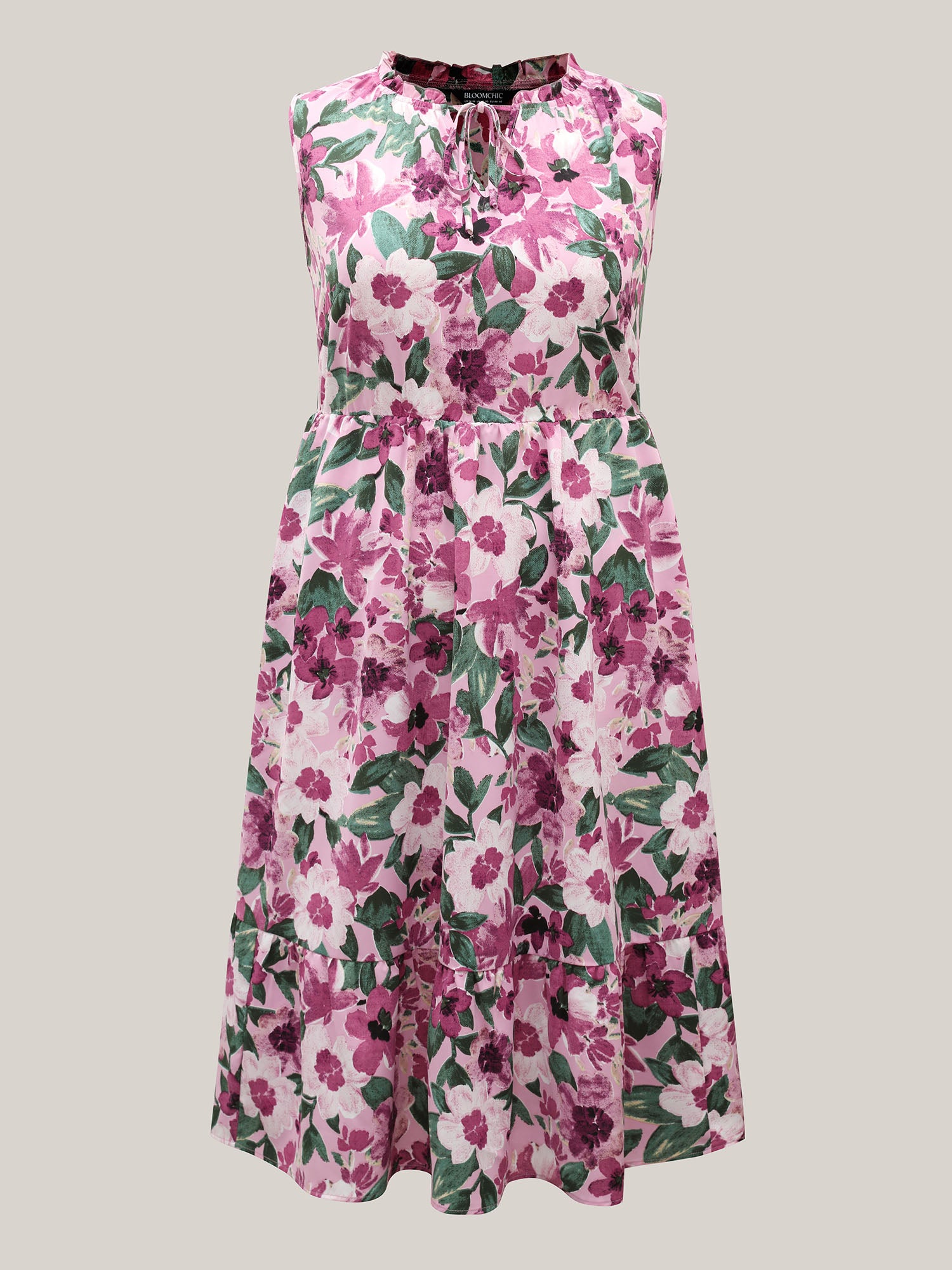Floral Print Cinched-Waist Pockets Midi Dress