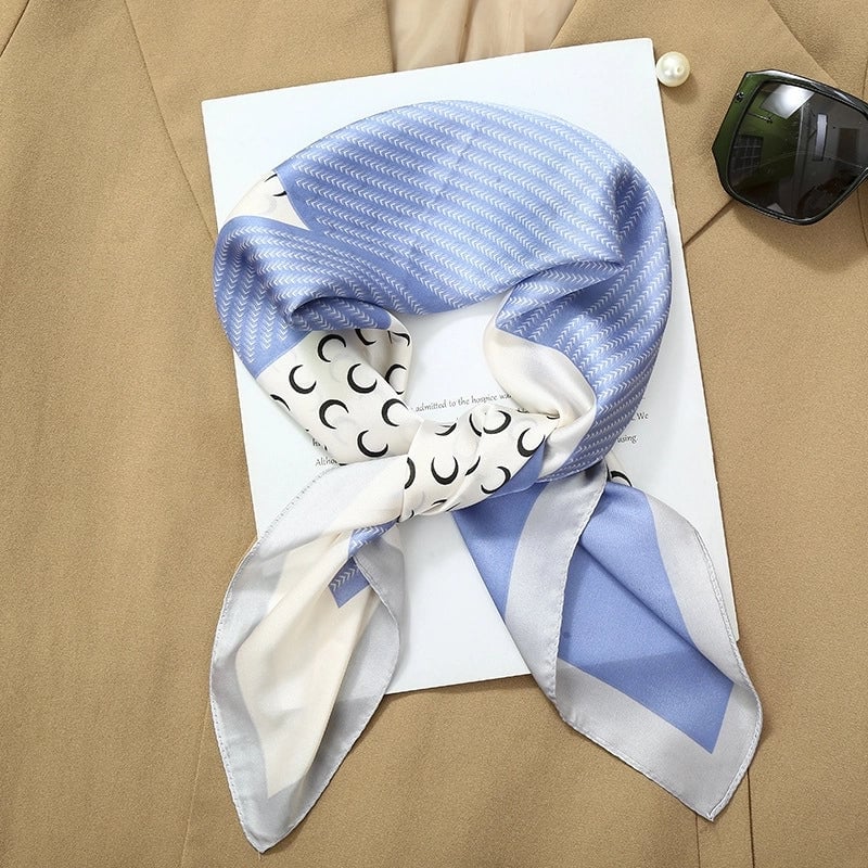 70*70  Striped Silk Scarf Women's Small Square Scarf  Versatile Professional Small Scarf Summer Thin Decorative Scarf