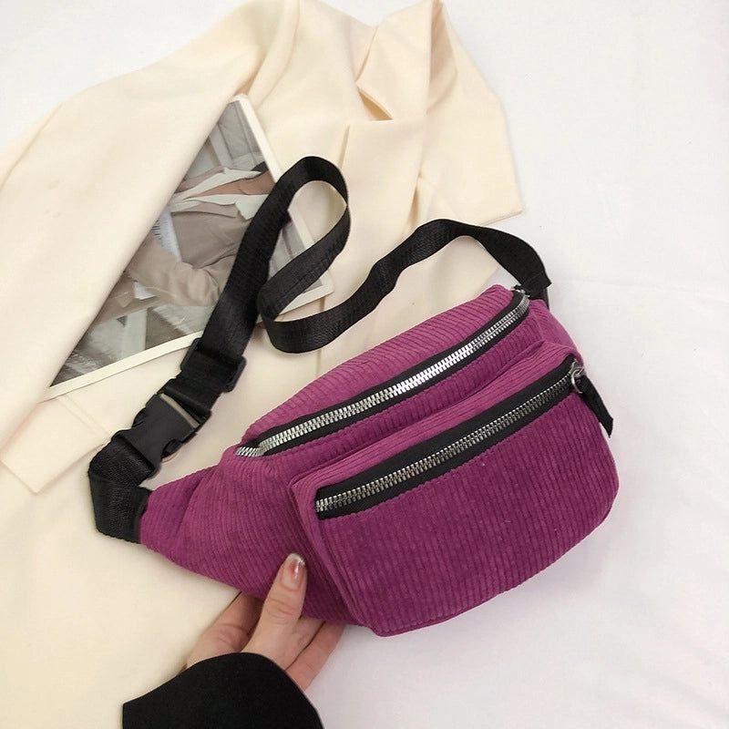 Women's Vintage Style Solid Color Corduroy Waist Bags