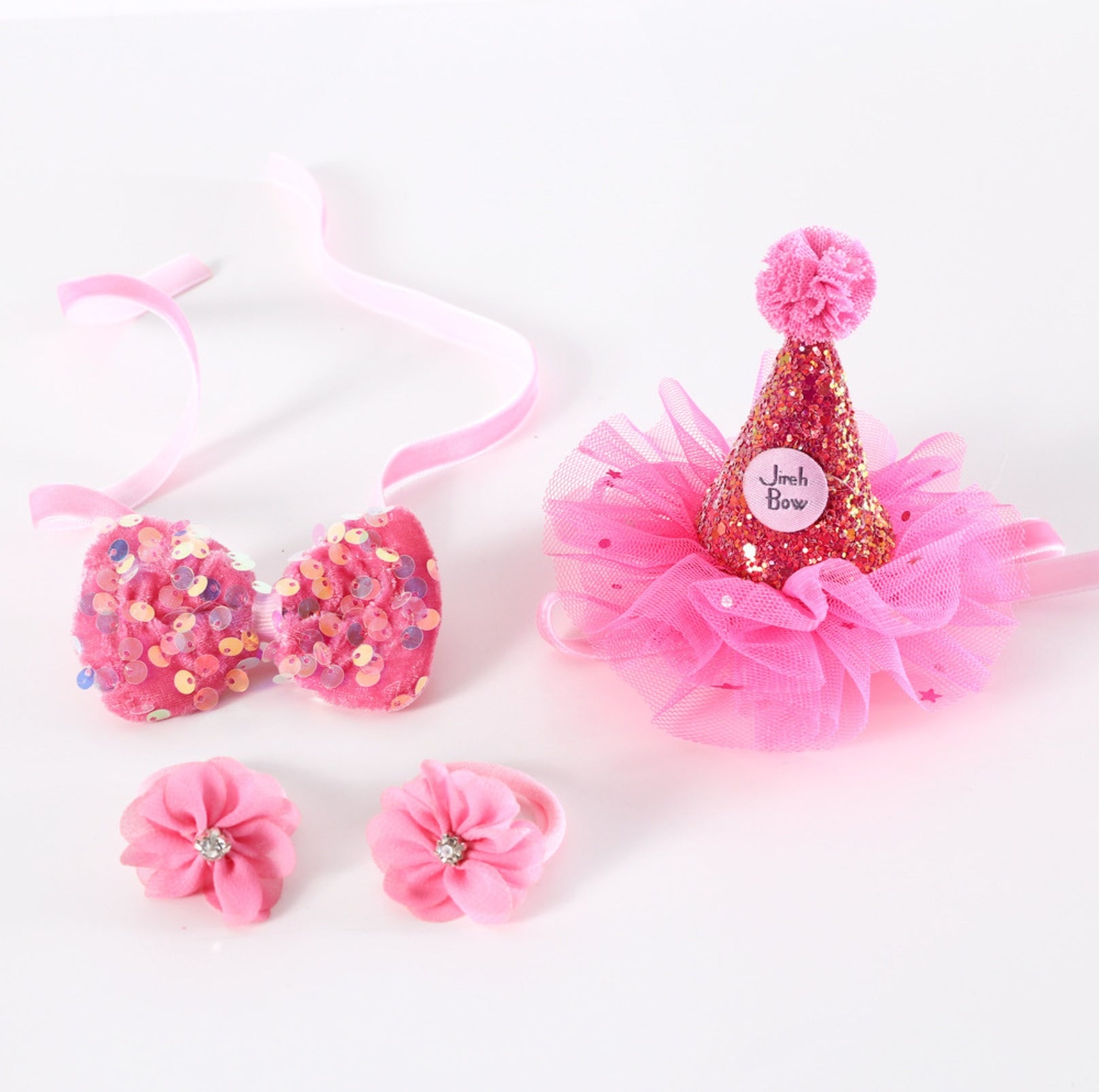 Lace & Glitter Pet Birthday Celebration Kit - Hat. Bowtie & Paw-Rings