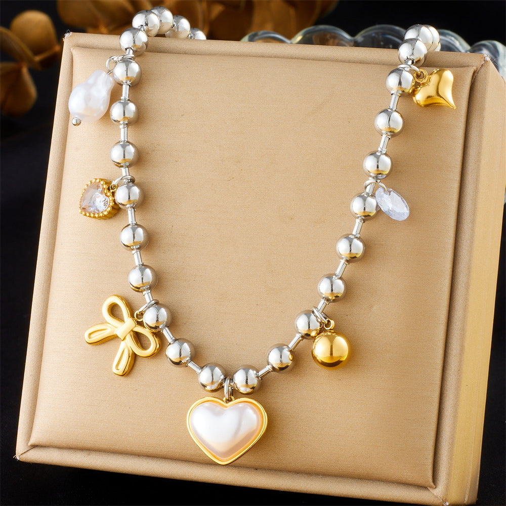 Fashion Sweet Cool Ins Style Cross Love Bowknot Oil Drop Eye Pendant Stainless Steel Design Necklace Female
