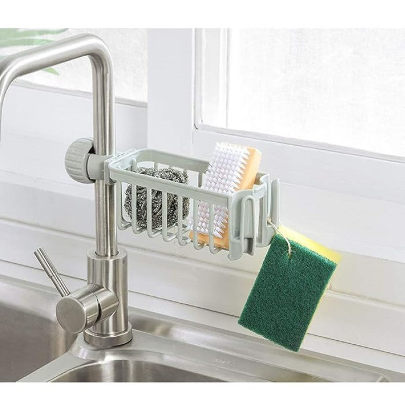 Kitchen Faucet Sponge Holder Sink Caddy Organizer Drain Rack Storage Shelf With Towel Hanger