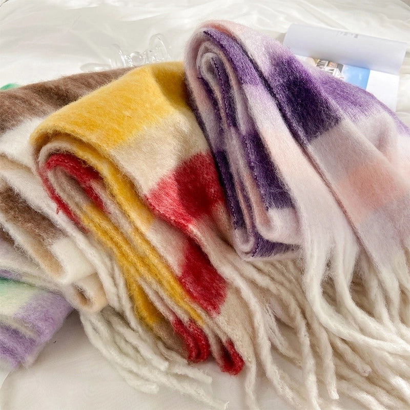Brown Striped Scarf Women's Autumn And Winter  Trendy Winter Warm Imitation Cashmere Windproof Scarf For Students