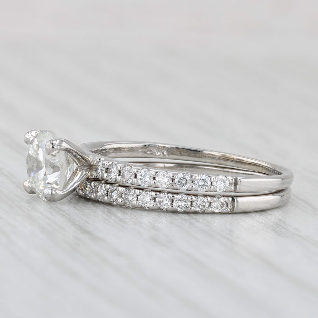 1.42ctw Round Diamond Engagement Ring Wedding Band Bridal Set 14k Gold GIA