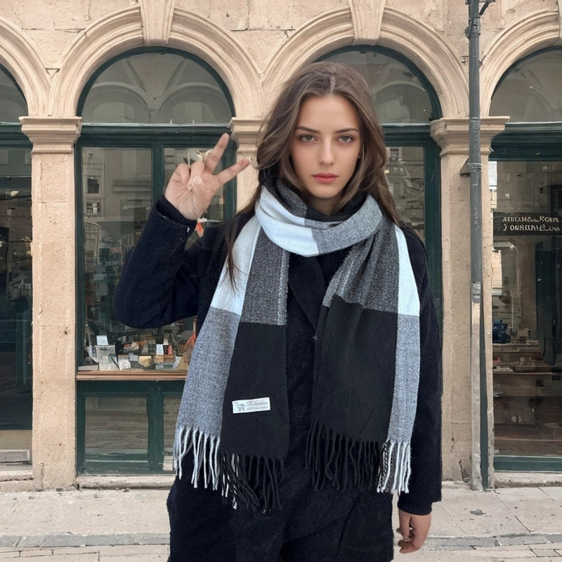 Women's Casual Minimalist Color Block Imitation Cashmere Tassel Scarf