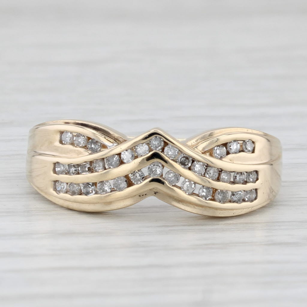 0.19ctw Diamond Contoured V Ring 10k Gold Stackable Band Wedding Anniversary
