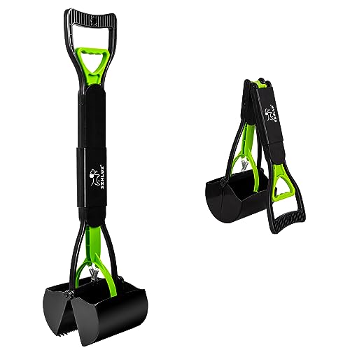 SZHLUX 28 Pooper Scooper. Foldable Dog Pooper Scooper with Unbreakable Material and Durable Spring for Grass and Gravel. Green