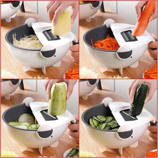 New 9 in 1 Multifunction Magic Rotate Vegetable Cutter with Drain Basket