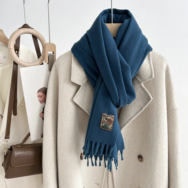 Women's Minimalist Solid Color Imitation Cashmere Tassel Scarf