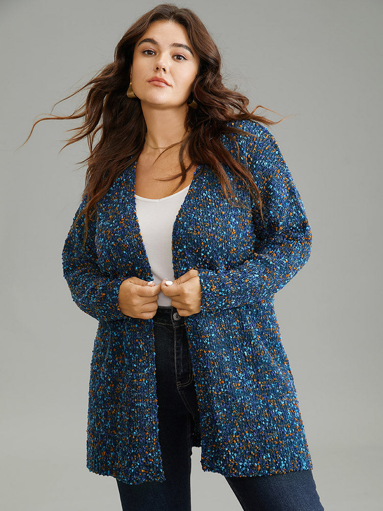 Colour Textured Open Front Cardigan