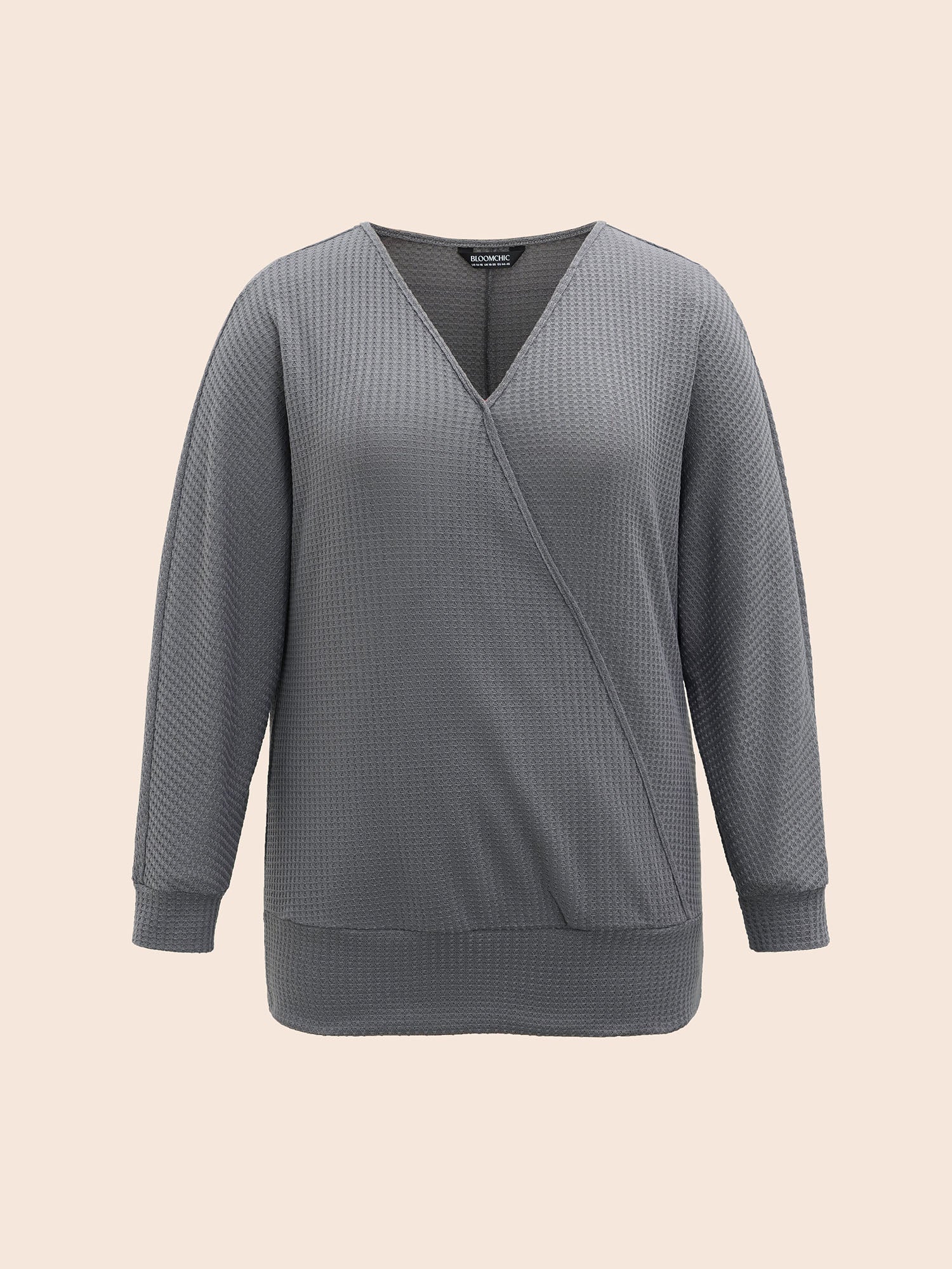 Solid Waffle Knit Wrap Long Sleeve T-shirt