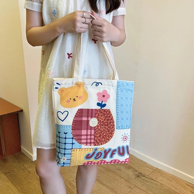 Women's Medium Canvas Cartoon Cute Square Zipper Shoulder Bag