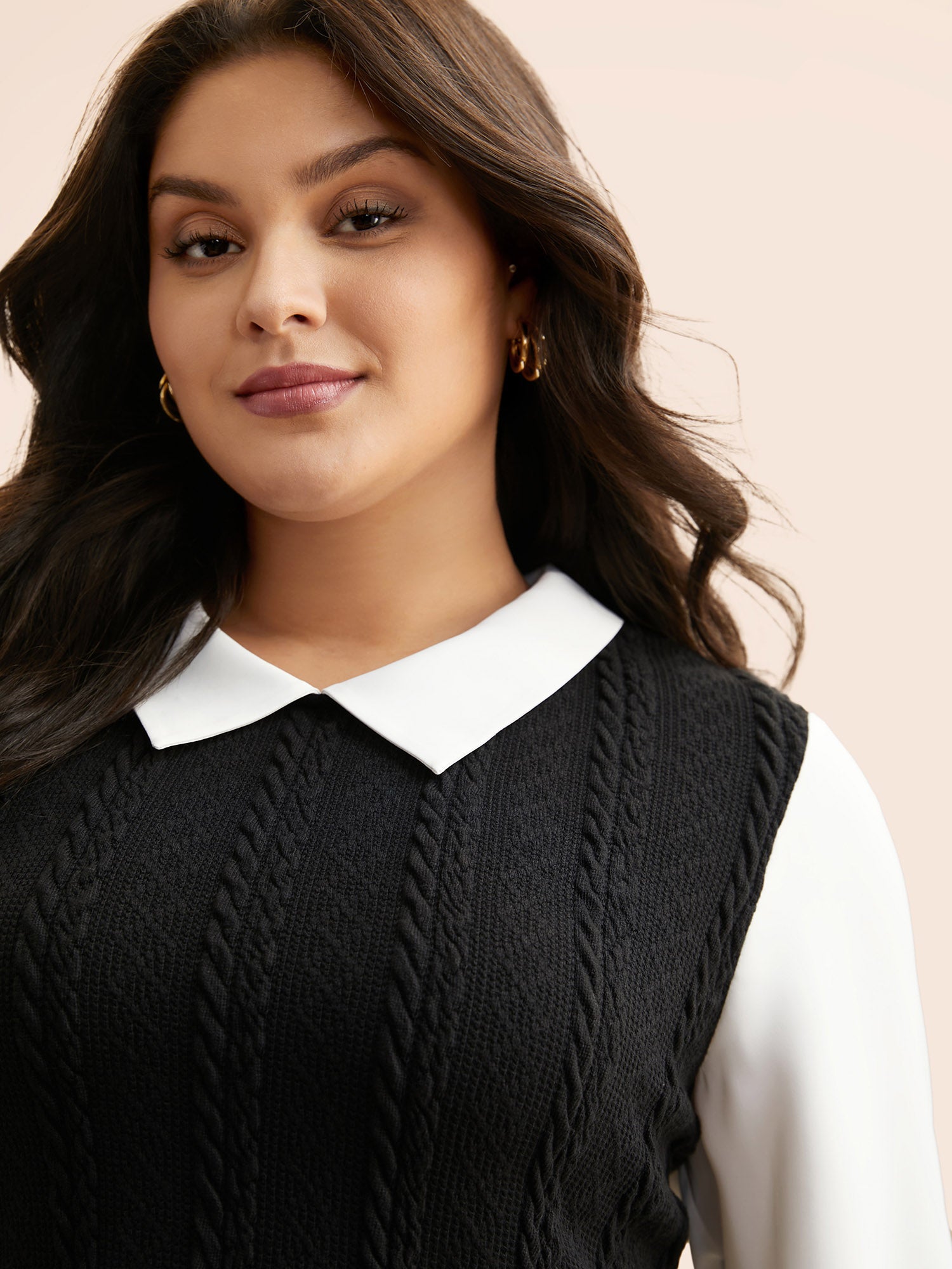 Peter Pan Collar Patchwork Contrast Blouse