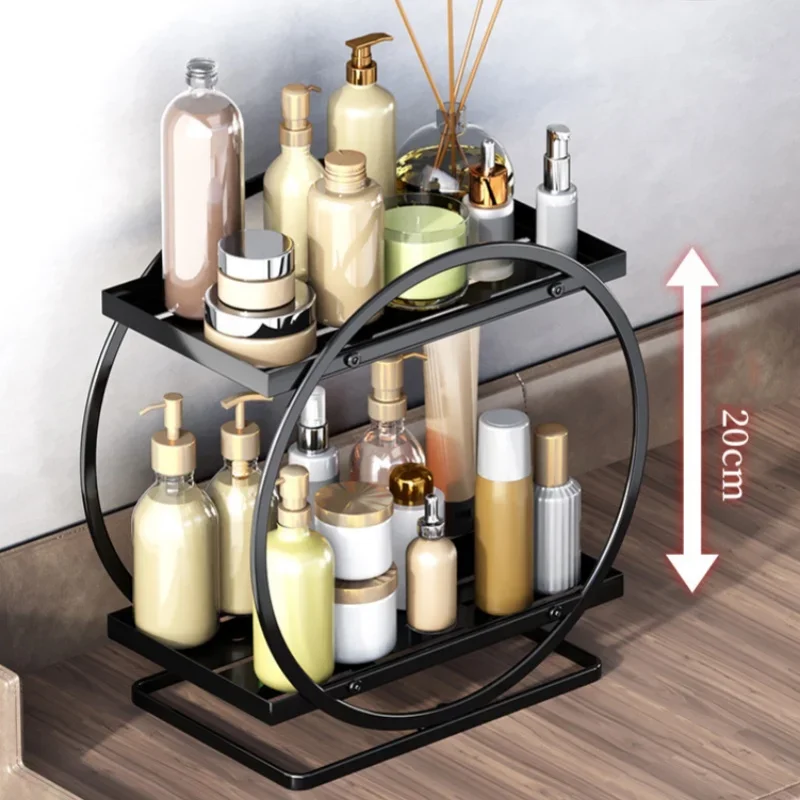 LIGHT LUXURY BATHROOM SHELF RACK COSMETICS ORGANIZER FOR DRESSING TABLE - CIRCLE SHAPE