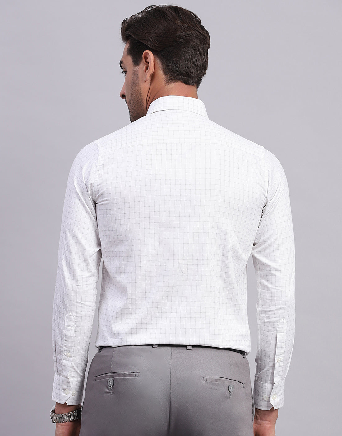 Men White Self Design Collar Full Sleeve Shirt