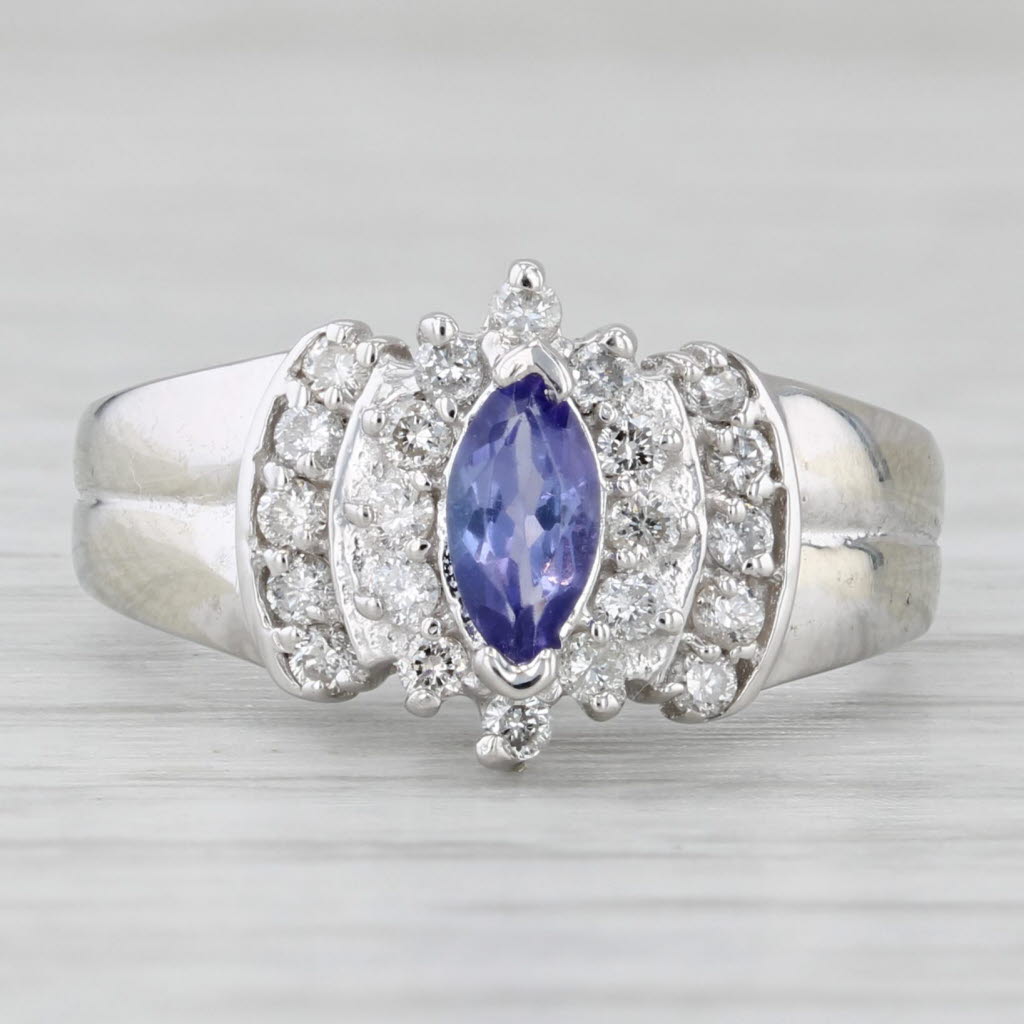 0.68ctw Marquise Tanzanite Diamond Halo Ring 14k White Gold Size 5.5 Engagement