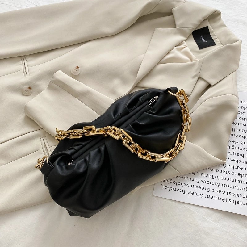 Women's Medium Pu Leather Solid Color Streetwear Cloud Shape Lock Clasp Underarm Bag
