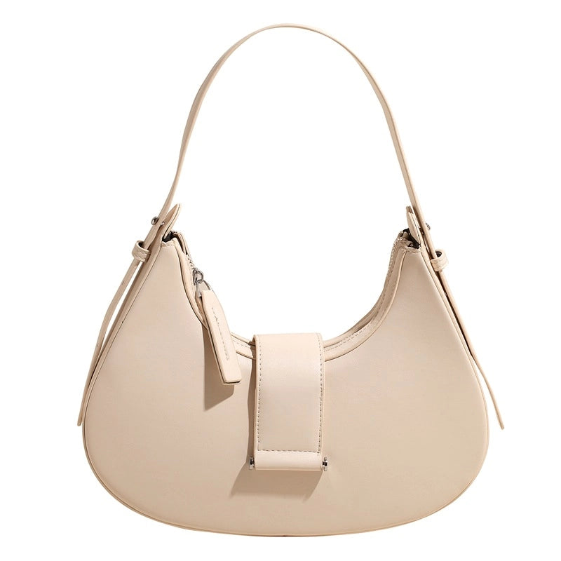 Women's Pu Leather Solid Color Classic Style Sewing Thread Dumpling Shape Zipper Buckle Shoulder Bag
